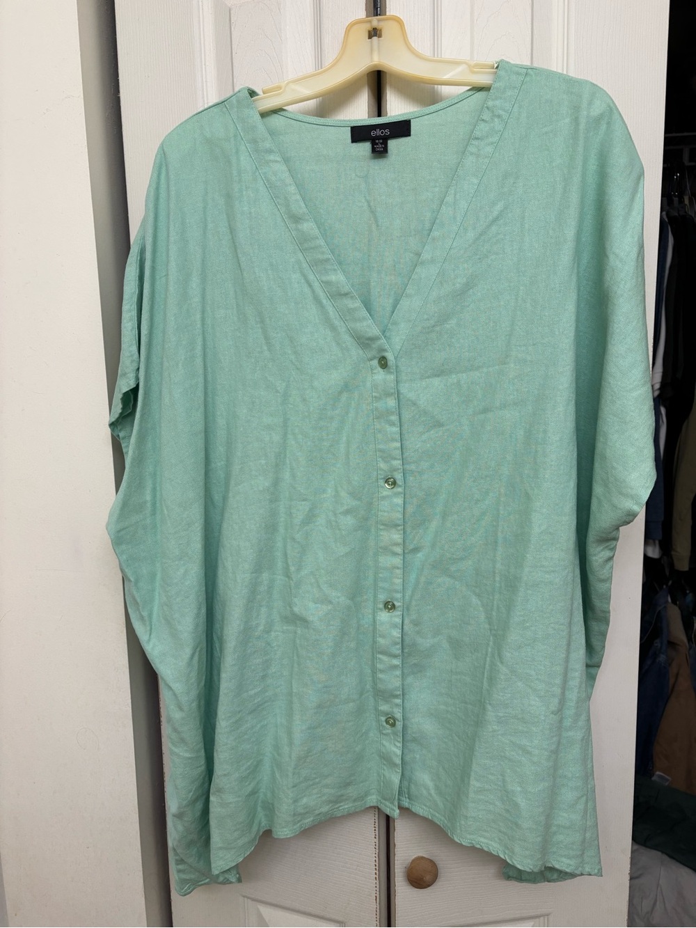 ellos Mint Green Button-Front V-Neck Blouse Linen NWT